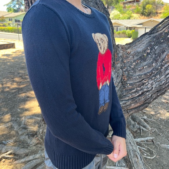 POLO BEAR RALPH LAUREN MEN BOY TEDDY KNIT SWEATER NAVY BLUE HOLIDAY CHRISTMAS S - Picture 9 of 13